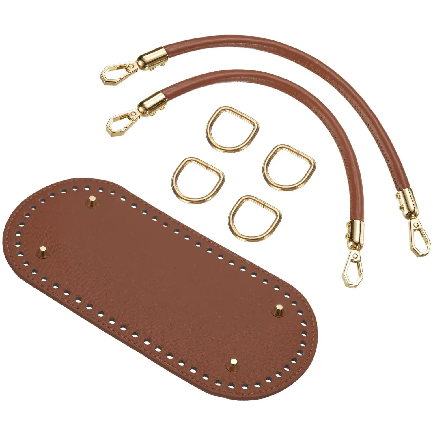 Crochet Bag Making Kit 8.7 X 4 Inch Oval PU Leather Bag Bottom With 2Pcs 11.8' Bag Handles And 4Pcs Buckles For DIY Crochet Bag
