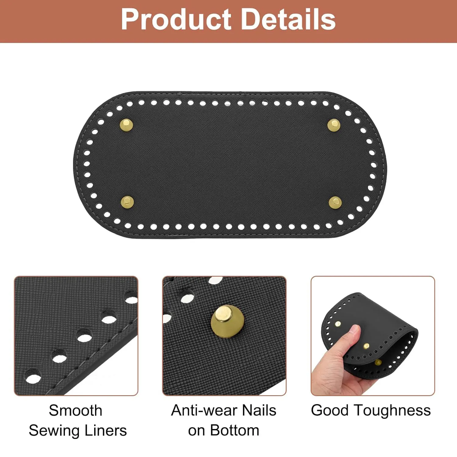 Crochet Bag Making Kit 8.7 X 4 Inch Oval PU Leather Bag Bottom With 2Pcs 11.8' Bag Handles And 4Pcs Buckles For DIY Crochet Bag