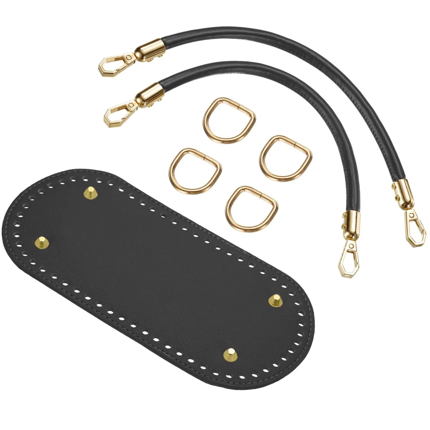 Crochet Bag Making Kit 8.7 X 4 Inch Oval PU Leather Bag Bottom With 2Pcs 11.8' Bag Handles And 4Pcs Buckles For DIY Crochet Bag
