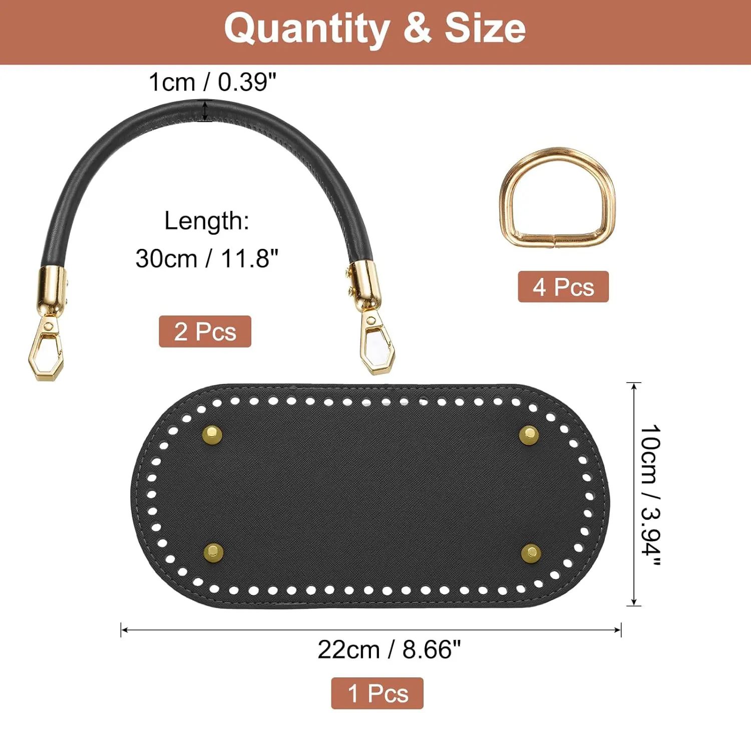 Crochet Bag Making Kit 8.7 X 4 Inch Oval PU Leather Bag Bottom With 2Pcs 11.8' Bag Handles And 4Pcs Buckles For DIY Crochet Bag