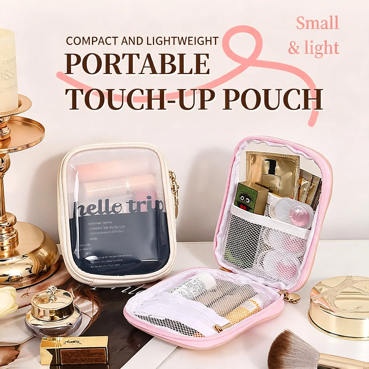 Portable Lipstick Pouch Transparent Touch-Up Cosmetic Pouch Cosmetic Organizer Travel Bluetooth Headphone Charging Cable Pouch