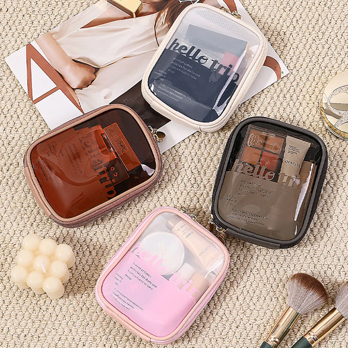 Portable Lipstick Pouch Transparent Touch-Up Cosmetic Pouch Cosmetic Organizer Travel Bluetooth Headphone Charging Cable Pouch
