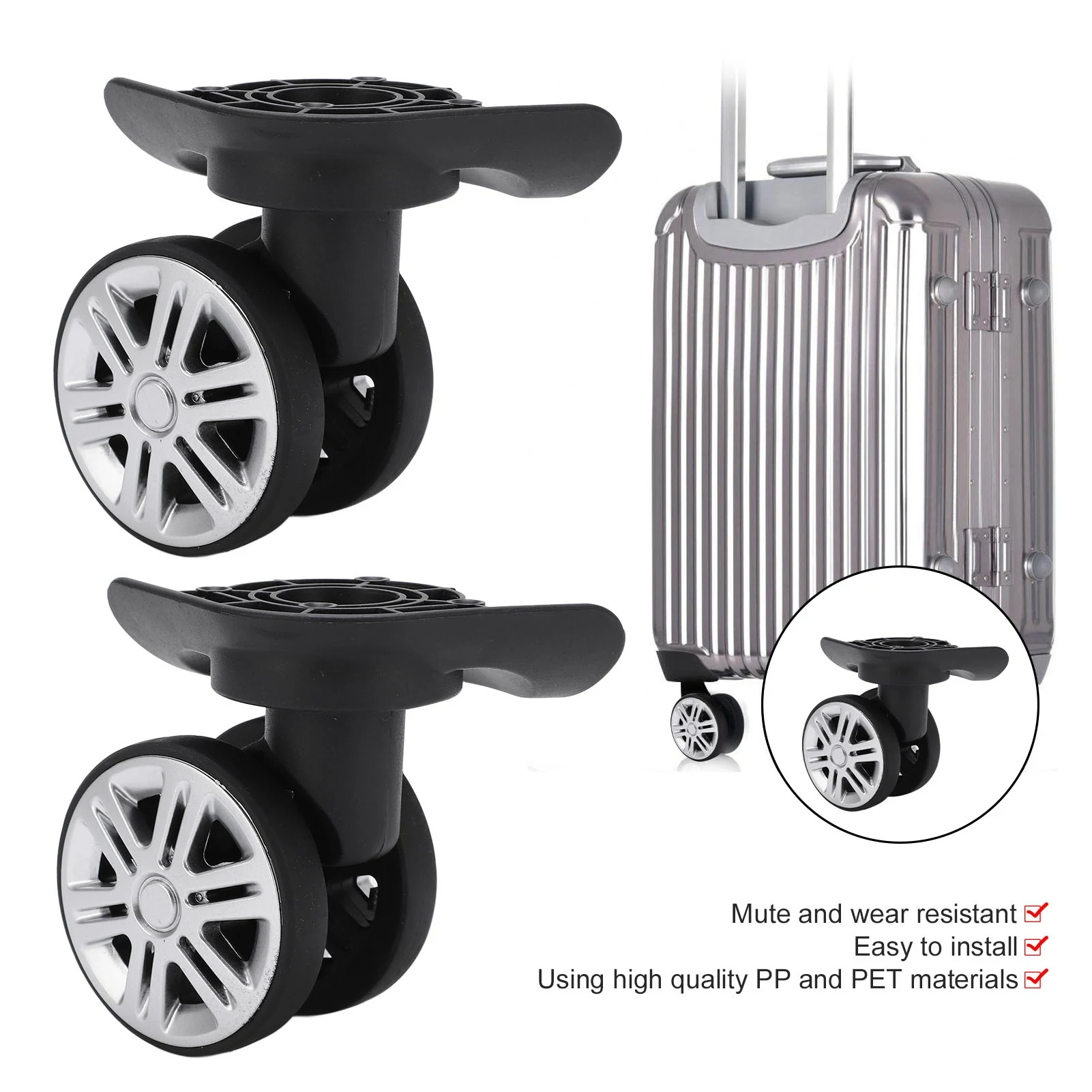 1 Pair Luggage Swivel Wheels Suitcase Swivel Casters Repalcement Mute Double Row Wheels