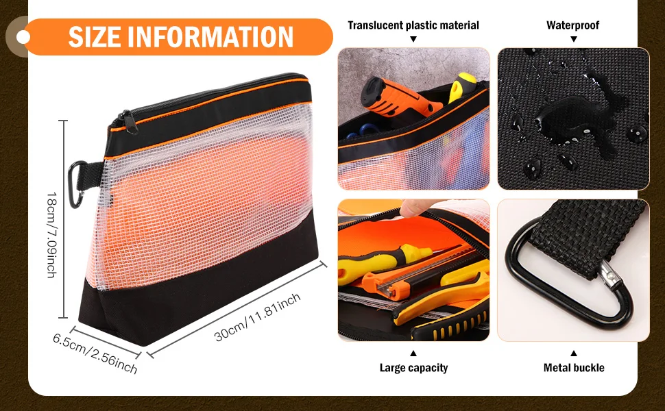 Waterproof Storage Bag Transparent PVC Tool Bag Anti-static Hardware Kit Portable Parts Bag Multifunctional Practical Work Bag