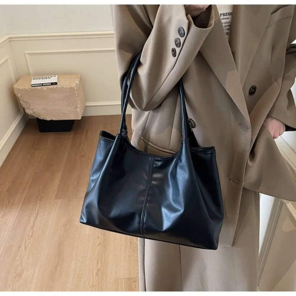 Casual Magnetic Buckle Tote Bag PU Leather Solid Color Underarm Bag Large Capacity Women's Handbag Girl