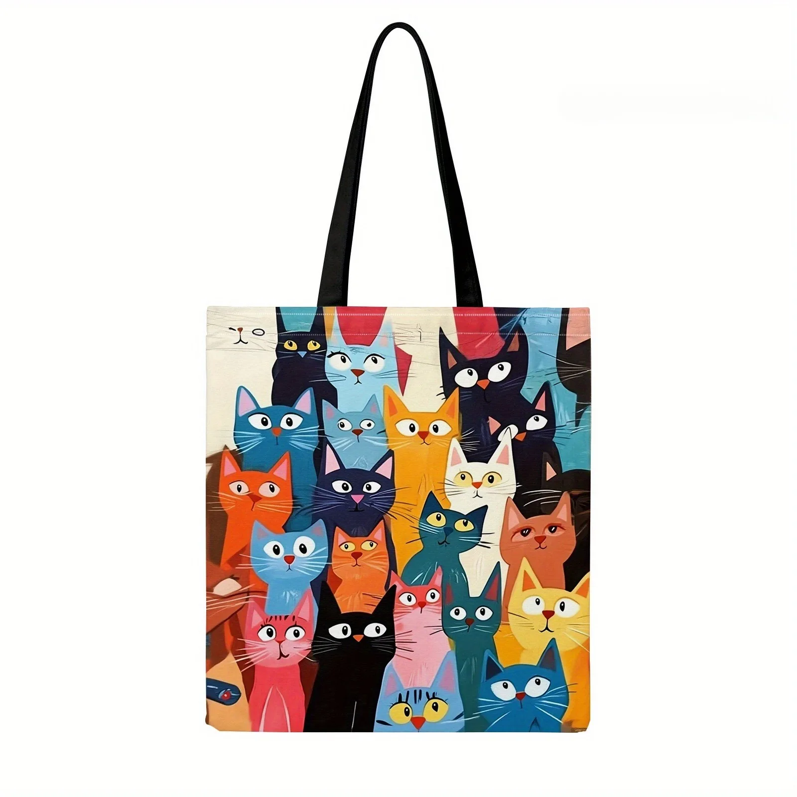 Colorful Kitten Printed Casual Handbag, Reusable Fashionable Backpack, Multifunctional Handbag, Printed Shopping Bag 40x40cm