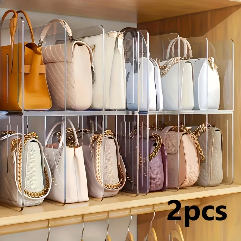 Transparent Dustproof Acrylic Purse Organizer Rack, Space Saving Closet Storage Caddy, Multi-Grid Display Stand for Handbags, Cl