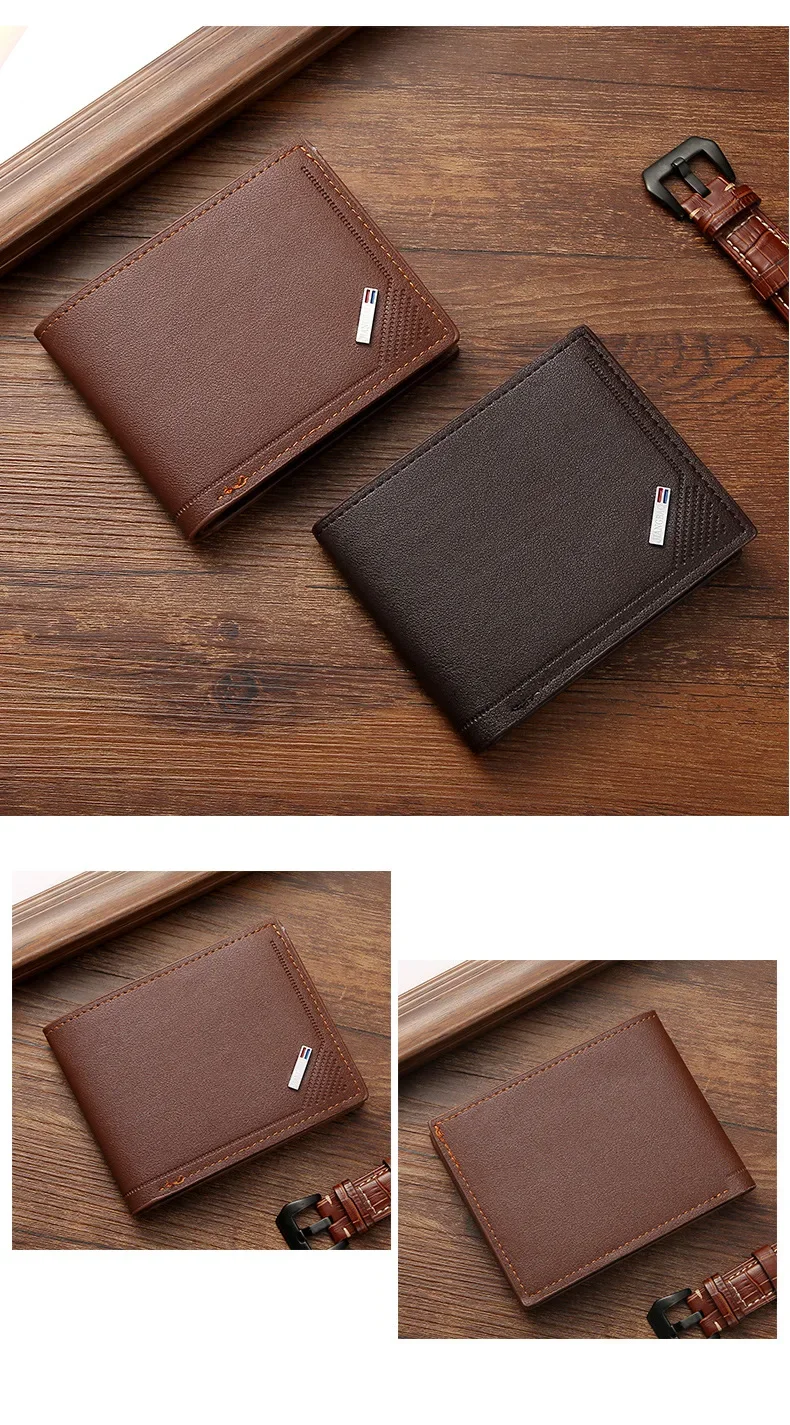 Men's Short Frosted Leather Wallet, Multi-Slot Coin Pocket Photo Holder Small Men's Wallet