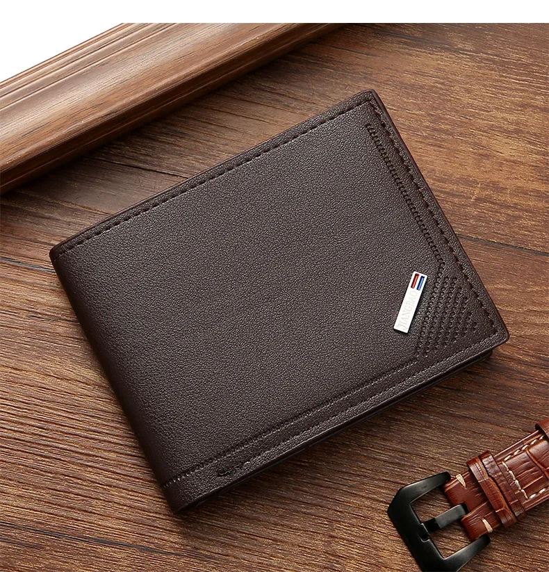 Men's Short Frosted Leather Wallet, Multi-Slot Coin Pocket Photo Holder Small Men's Wallet