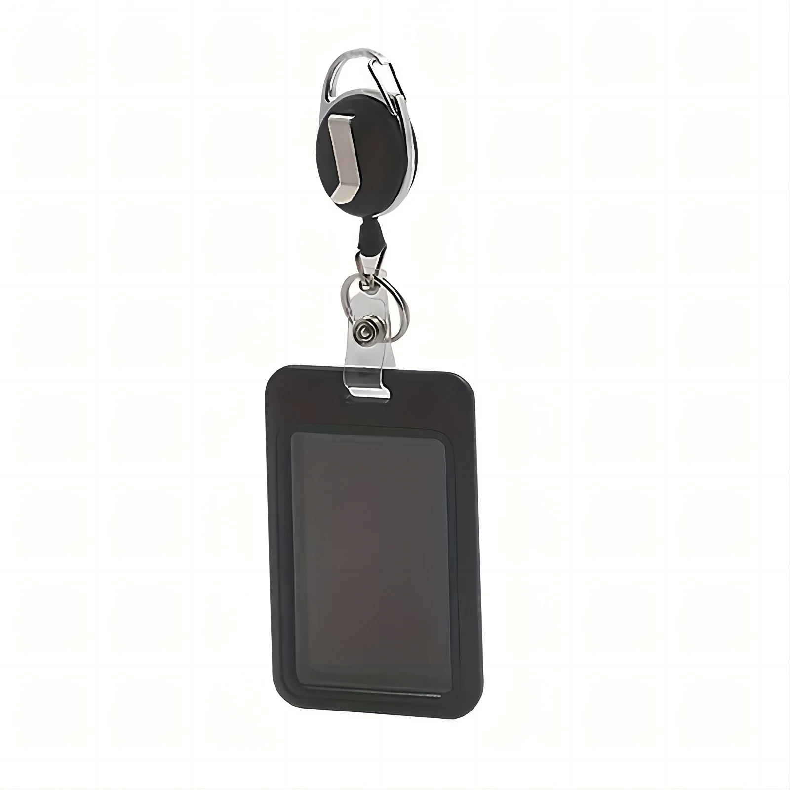 5Pcs Sliding Badge Holder - Hard Black Vertical Plastic Card Case Protector with Retractable Badge Reel Carabiner