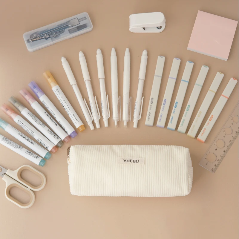 New Retro Corduroy Solid Color Pencil Case, Coin Purse, Artistic Minimalist Cosmetic Bag, High School Student Storage Bag