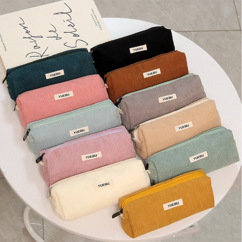 New Retro Corduroy Solid Color Pencil Case, Coin Purse, Artistic Minimalist Cosmetic Bag, High School Student Storage Bag