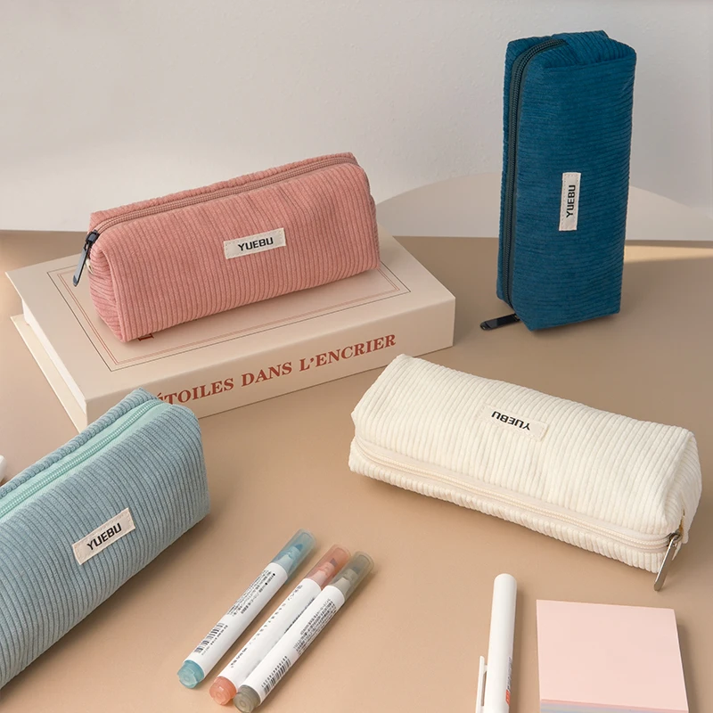 New Retro Corduroy Solid Color Pencil Case, Coin Purse, Artistic Minimalist Cosmetic Bag, High School Student Storage Bag