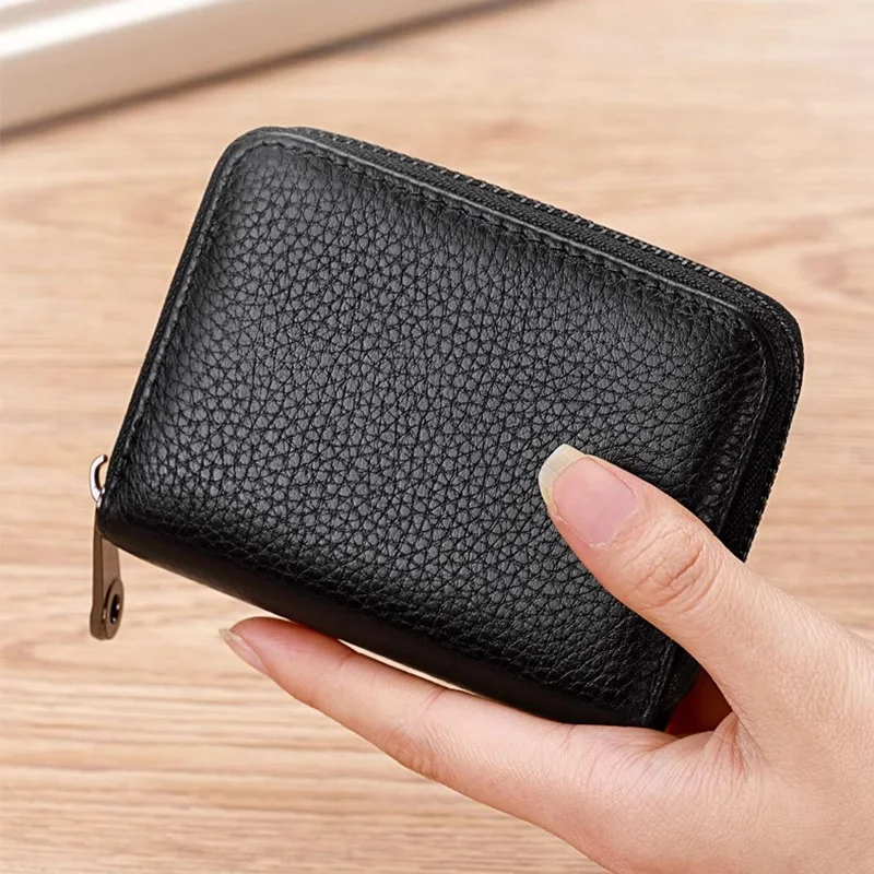 Litchi Texture PU Zipper Accordion Card Wallet, Multi Layers Large Capacity for ID & Bank Cards Unisex Fashion Minimalist