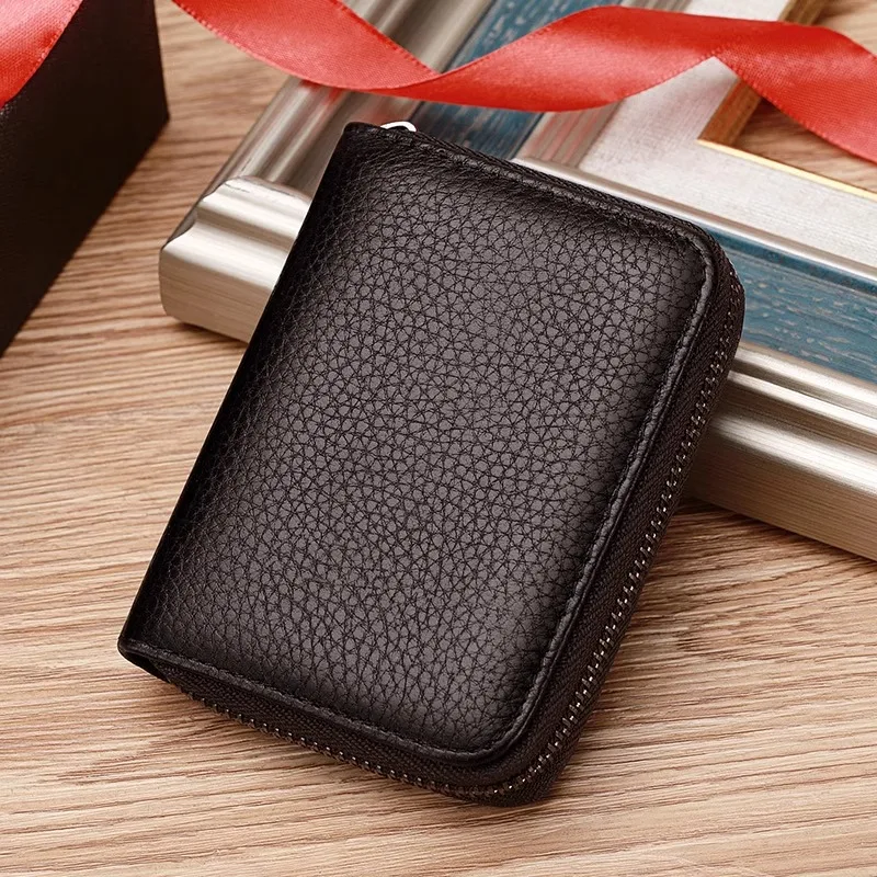 Litchi Texture PU Zipper Accordion Card Wallet, Multi Layers Large Capacity for ID & Bank Cards Unisex Fashion Minimalist