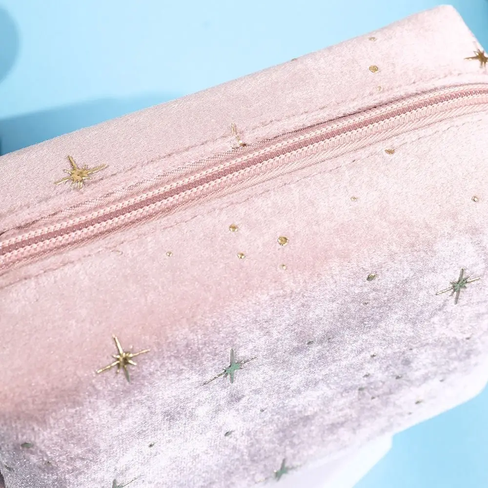 High Quality Portable Cosmetic Bag Hot stamping star pattern with Zipper Make Up Storage Bag Soft Velvet Women Toiletry Bag