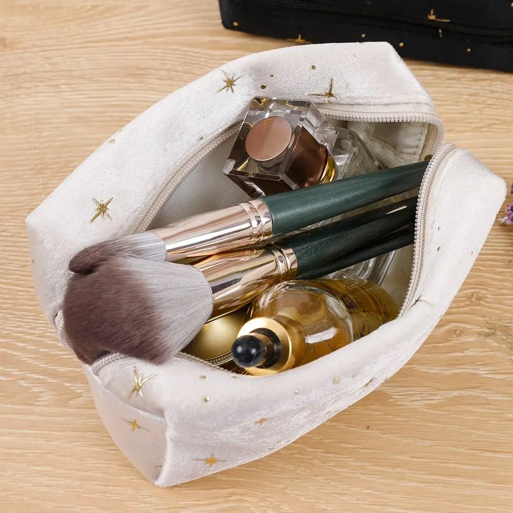 High Quality Portable Cosmetic Bag Hot stamping star pattern with Zipper Make Up Storage Bag Soft Velvet Women Toiletry Bag