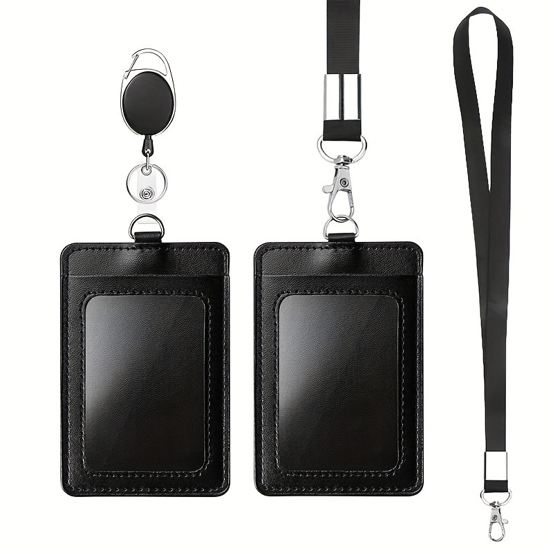 Fashion PU Leather Card Holders Set Women Men Student Retractable Badge Reel ID Card Holder Cover Case Nurse Badge Lanyards