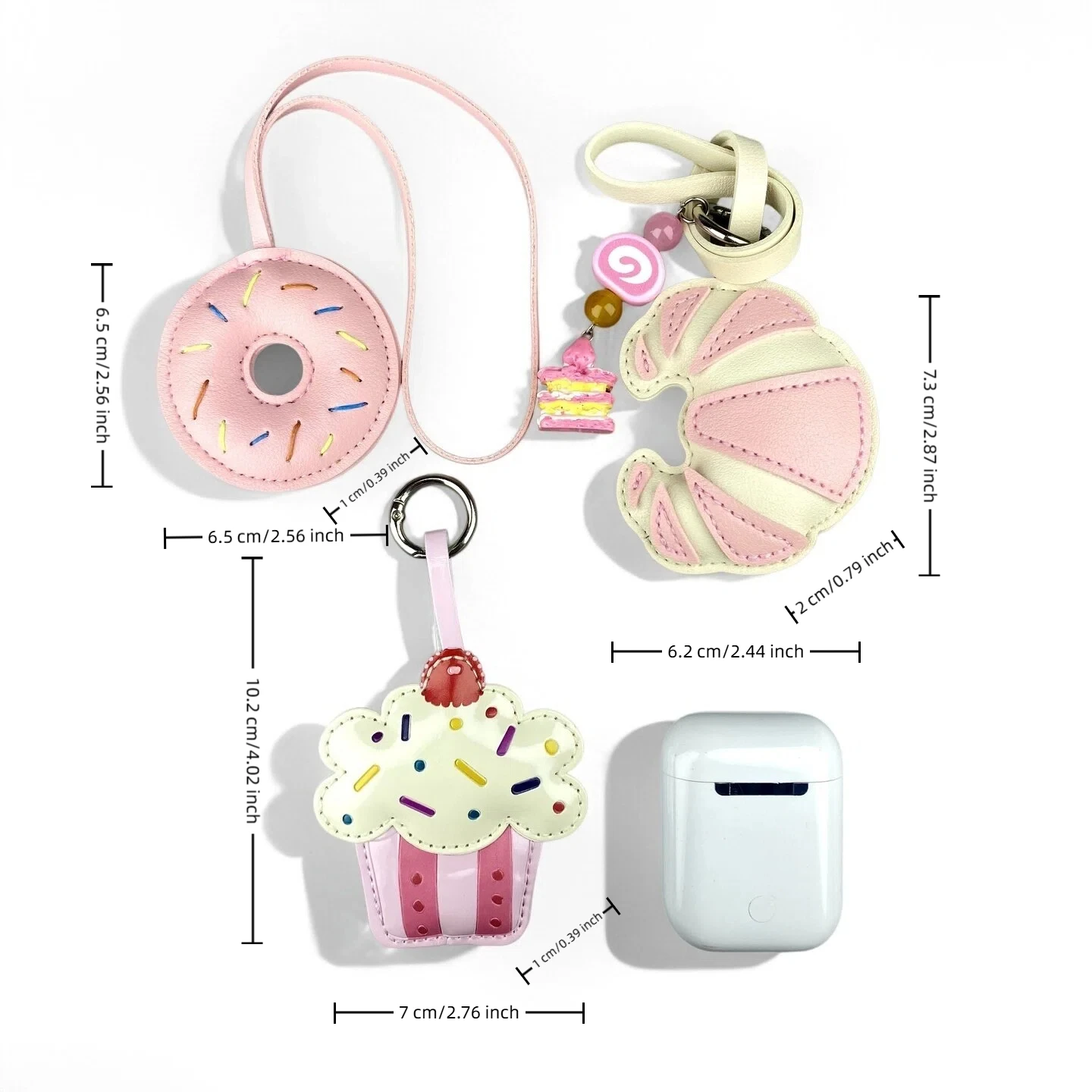 Pink Sweet Dessert Bag Charms-PU Leather Crossiant Donut Ice Cream Bag Car Keychain Home Decor, Sweet Gift for Girls-Y2K