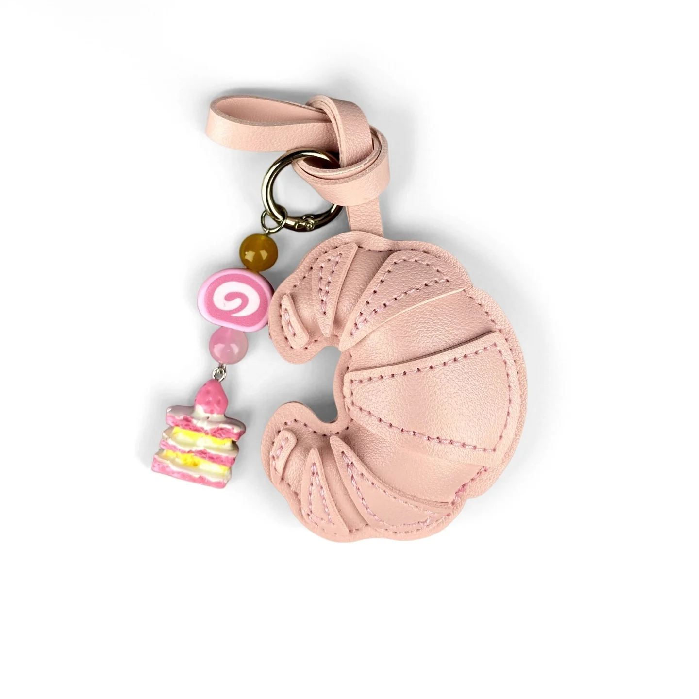 Pink Sweet Dessert Bag Charms-PU Leather Crossiant Donut Ice Cream Bag Car Keychain Home Decor, Sweet Gift for Girls-Y2K