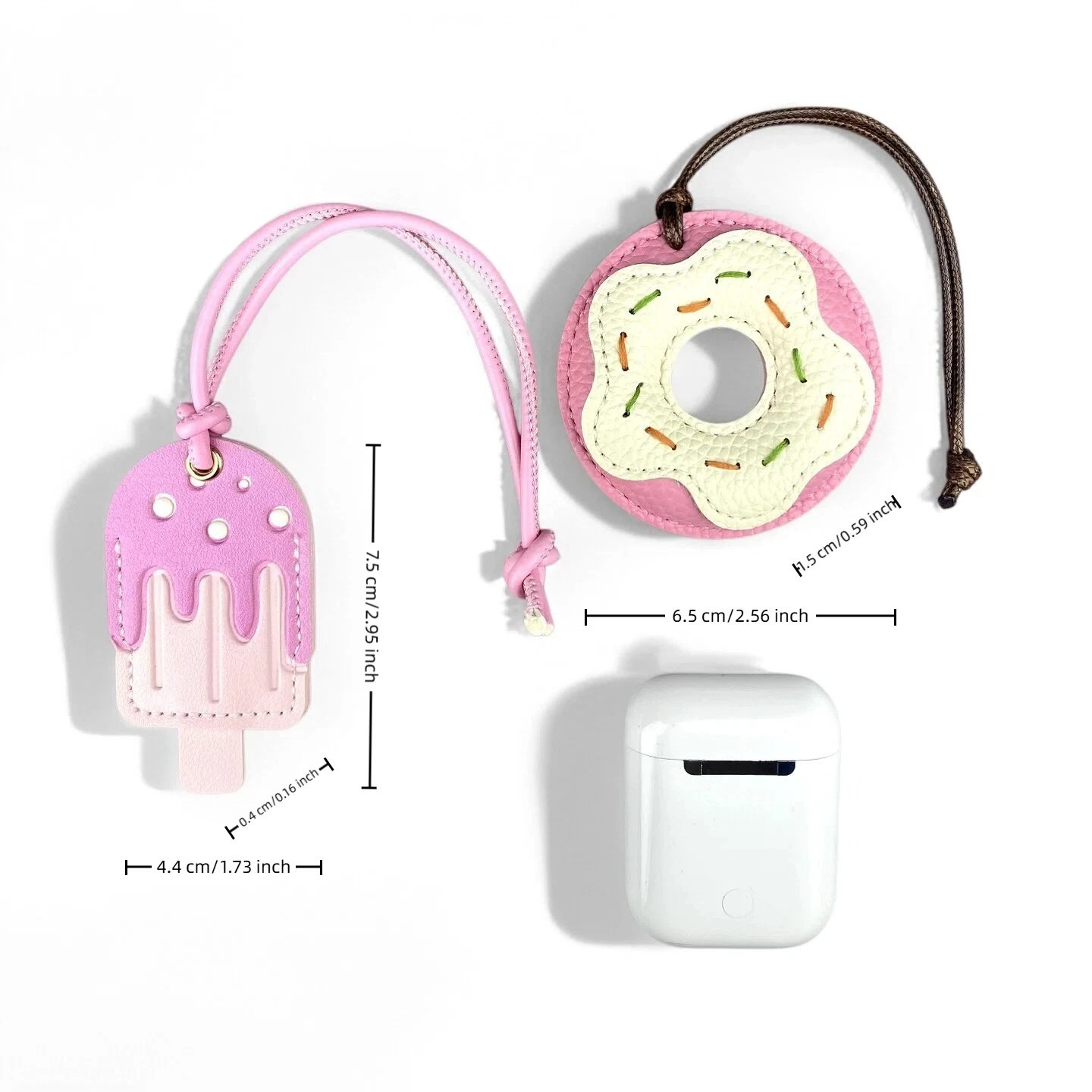 Pink Sweet Dessert Bag Charms-PU Leather Crossiant Donut Ice Cream Bag Car Keychain Home Decor, Sweet Gift for Girls-Y2K