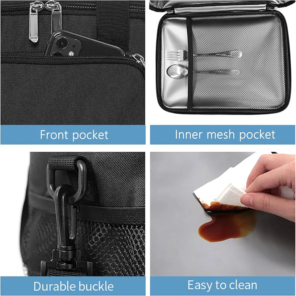 Double Deck Insulated Lunch Bag Large Capacity Leakproof Cooler Tote Thermal Food Storage Bag for Work Camping Travel