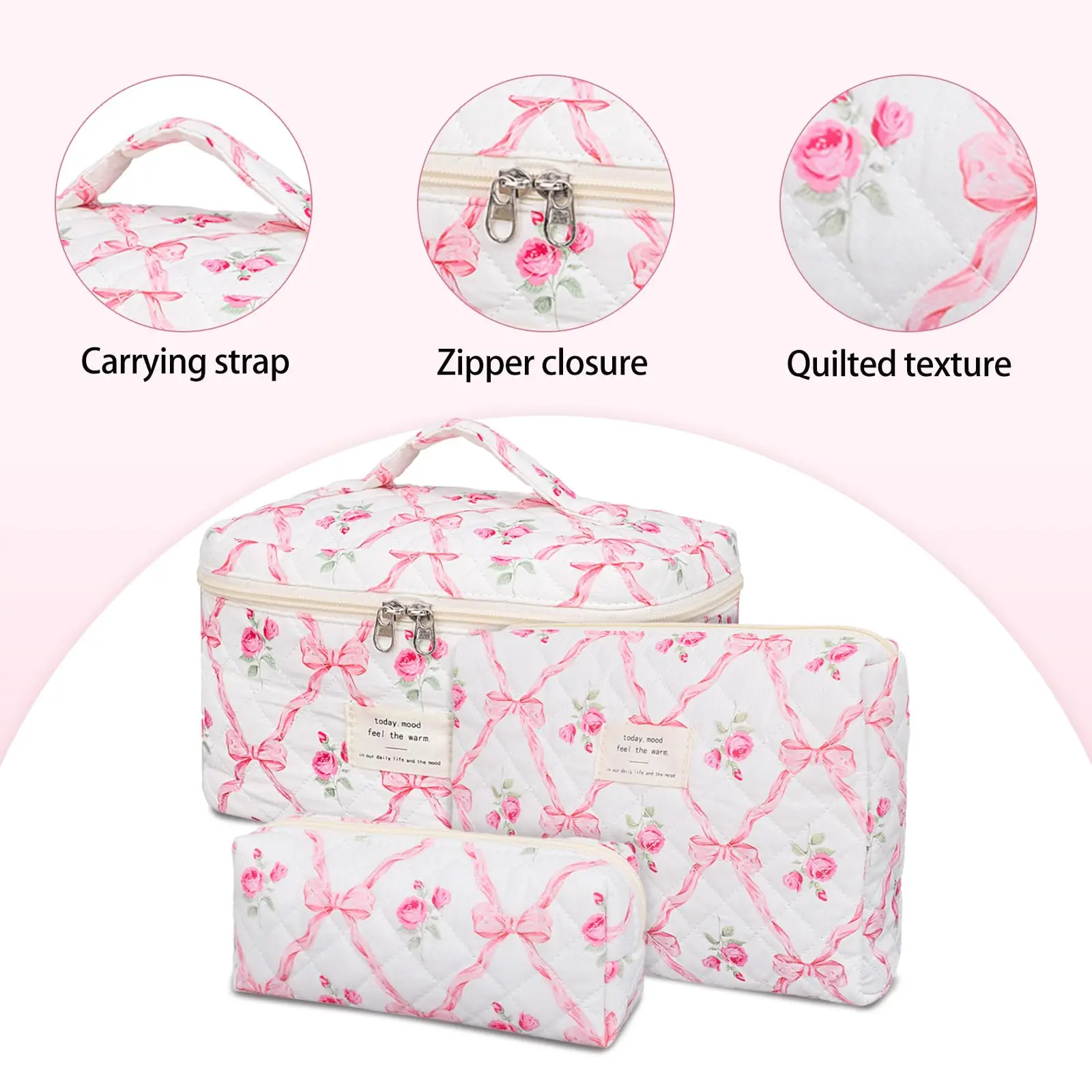 Fashion Vintage Flower Women Makeup Bag Cotton Tote Portable Female Cosmetic Storage Handbag Travel Organizer Zipper Quilted Bag