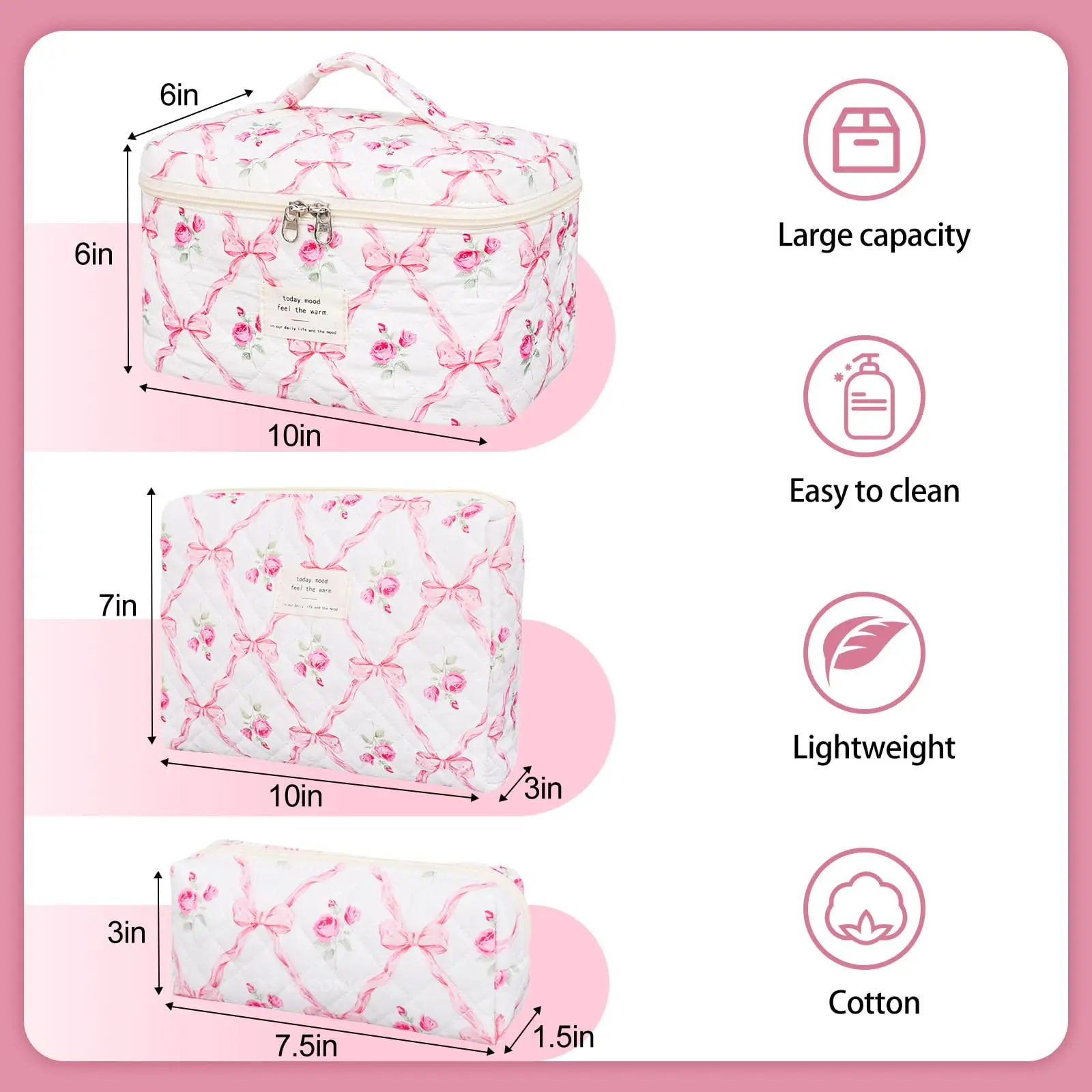 Fashion Vintage Flower Women Makeup Bag Cotton Tote Portable Female Cosmetic Storage Handbag Travel Organizer Zipper Quilted Bag