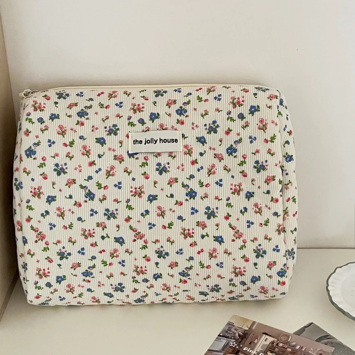 Fashion Vintage Flower Women Makeup Bag Cotton Tote Portable Female Cosmetic Storage Handbag Travel Organizer Zipper Quilted Bag