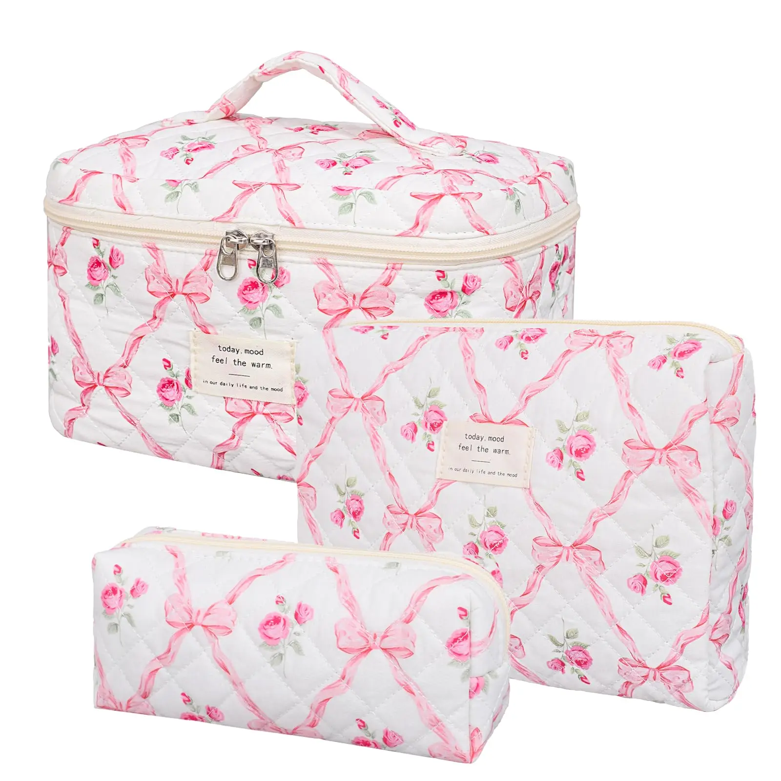 Fashion Vintage Flower Women Makeup Bag Cotton Tote Portable Female Cosmetic Storage Handbag Travel Organizer Zipper Quilted Bag