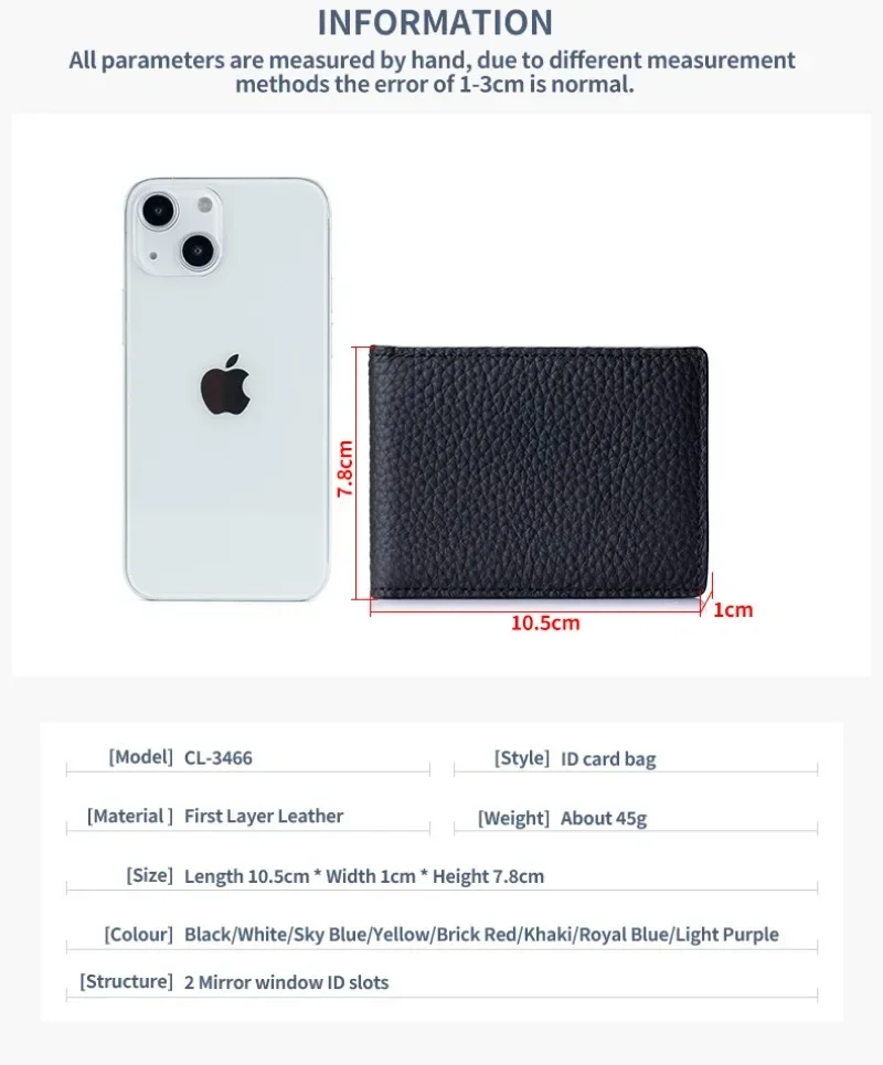 Thin Minimalist Bifold Design Driver's Licence Cover Genuine Leather ID Badge Window Slot Credit and Debit Vaccinum Cards Holder