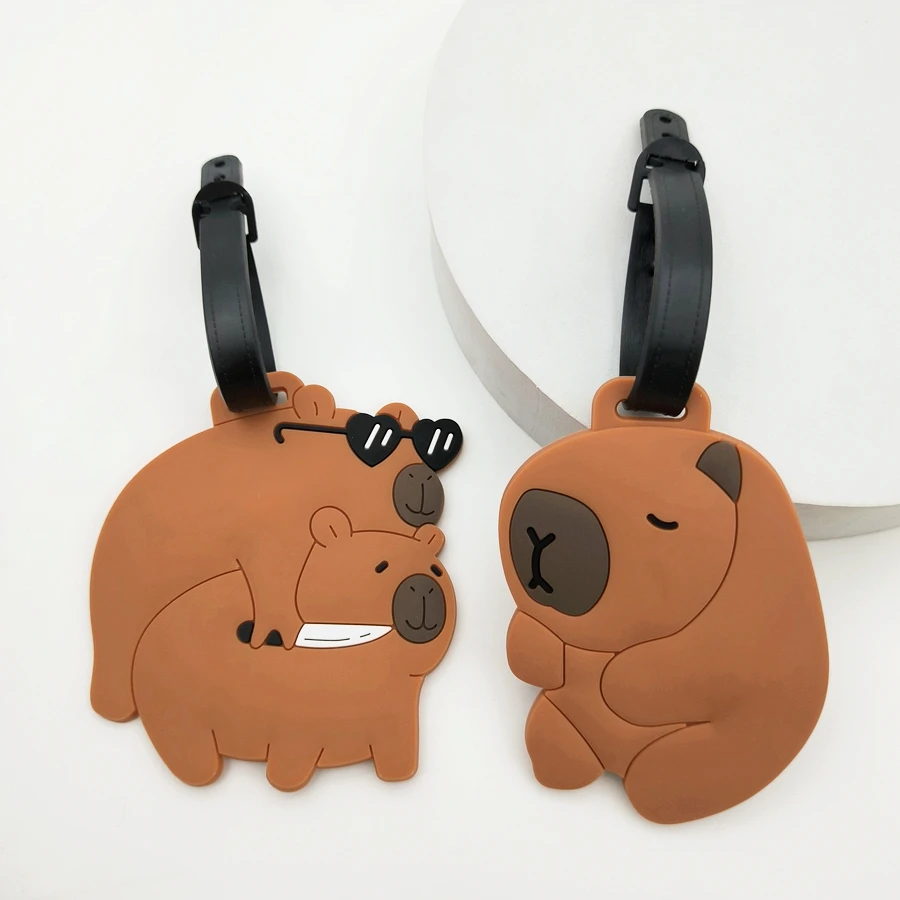 1//2/3PCS Cute Animal Kapibala PVC Soft Rubber Luggage Tag Hanger Identification Tag Bag Hanger Luggage Hanger Anti Loss Strap