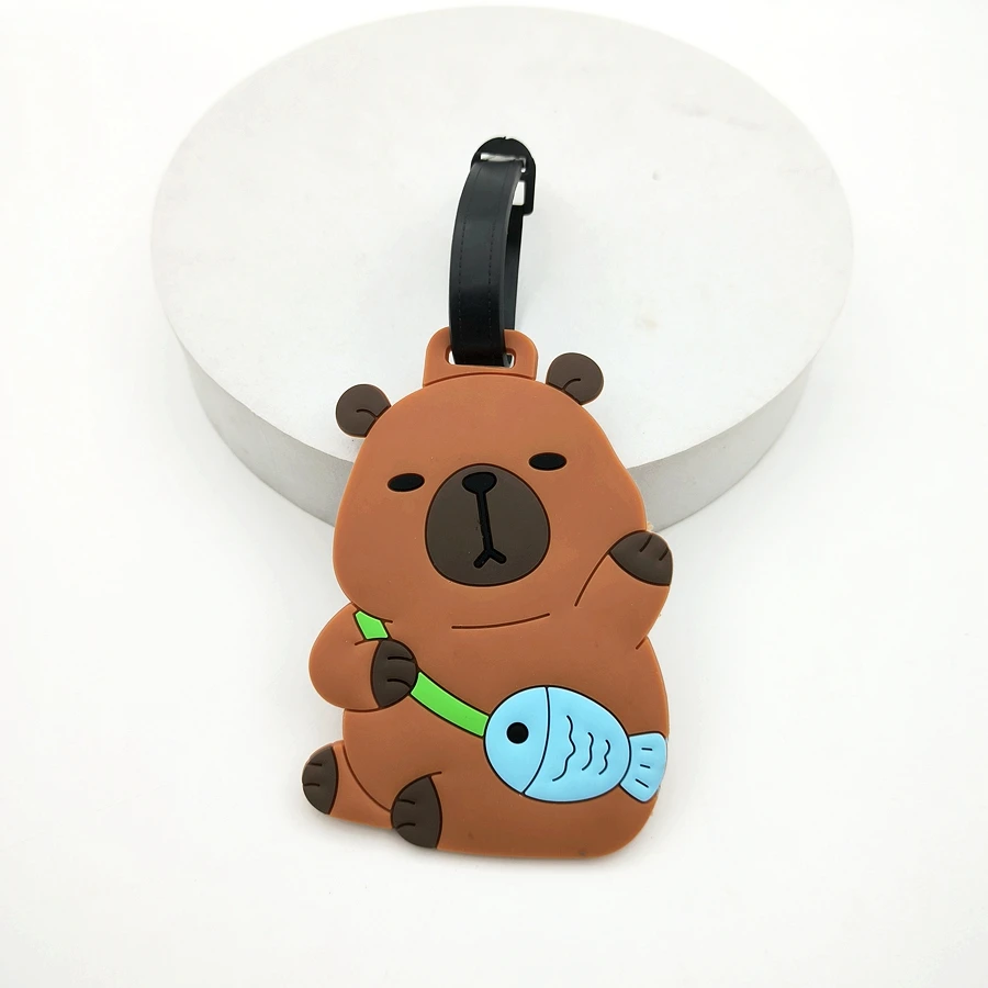 1//2/3PCS Cute Animal Kapibala PVC Soft Rubber Luggage Tag Hanger Identification Tag Bag Hanger Luggage Hanger Anti Loss Strap