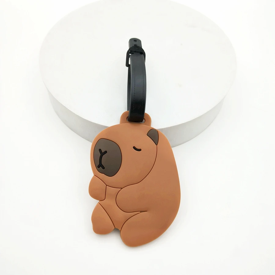 1//2/3PCS Cute Animal Kapibala PVC Soft Rubber Luggage Tag Hanger Identification Tag Bag Hanger Luggage Hanger Anti Loss Strap