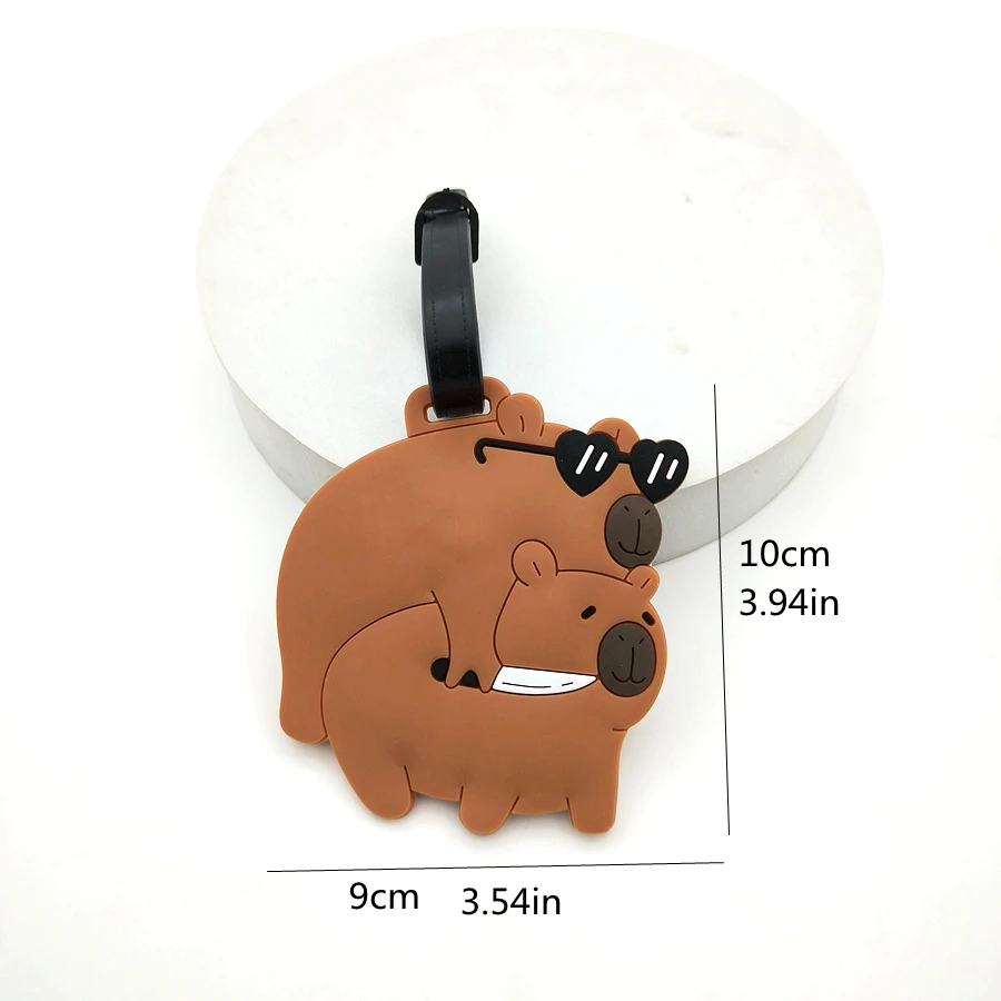 1//2/3PCS Cute Animal Kapibala PVC Soft Rubber Luggage Tag Hanger Identification Tag Bag Hanger Luggage Hanger Anti Loss Strap
