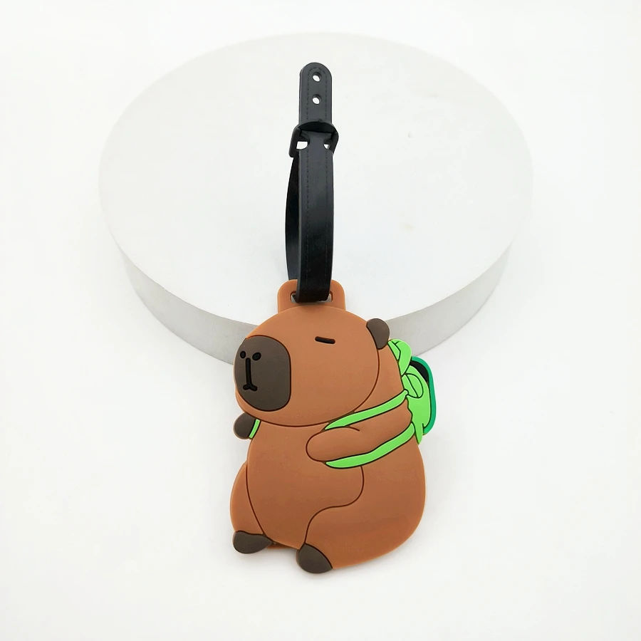 1//2/3PCS Cute Animal Kapibala PVC Soft Rubber Luggage Tag Hanger Identification Tag Bag Hanger Luggage Hanger Anti Loss Strap