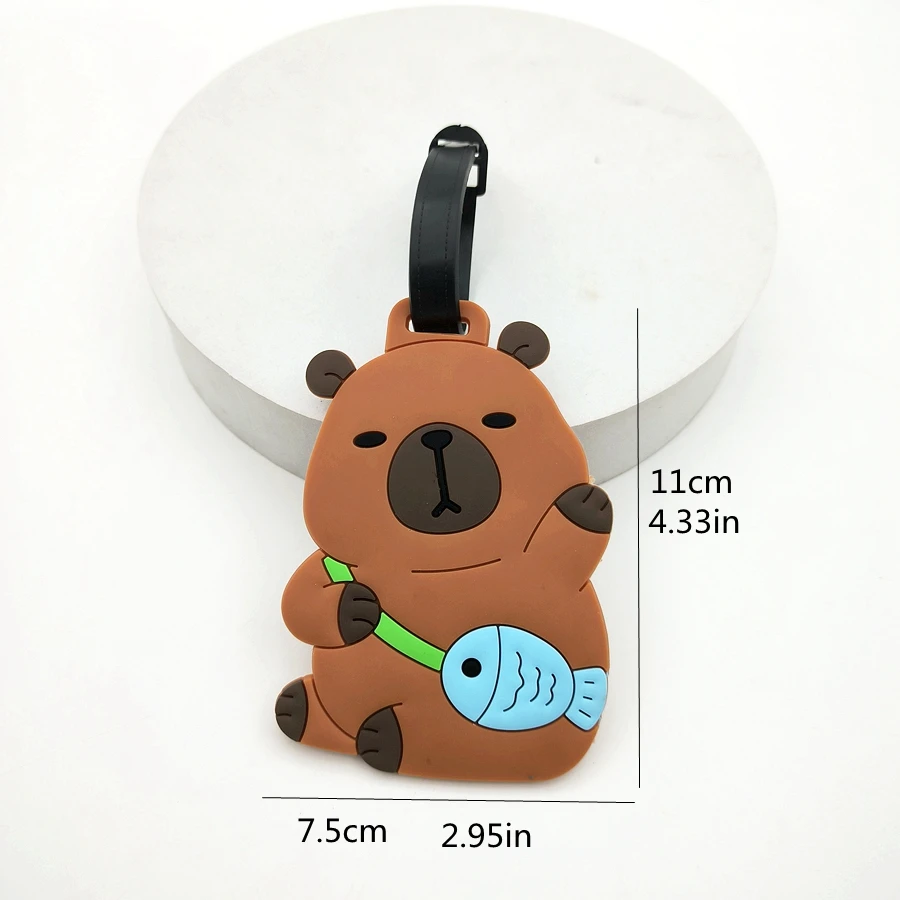 1//2/3PCS Cute Animal Kapibala PVC Soft Rubber Luggage Tag Hanger Identification Tag Bag Hanger Luggage Hanger Anti Loss Strap