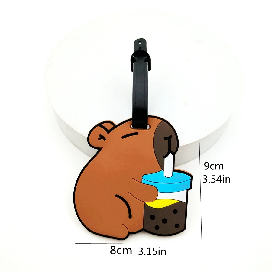 1//2/3PCS Cute Animal Kapibala PVC Soft Rubber Luggage Tag Hanger Identification Tag Bag Hanger Luggage Hanger Anti Loss Strap