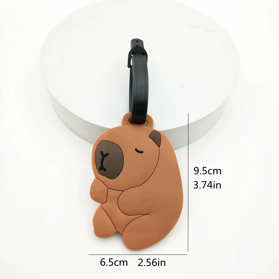 1//2/3PCS Cute Animal Kapibala PVC Soft Rubber Luggage Tag Hanger Identification Tag Bag Hanger Luggage Hanger Anti Loss Strap