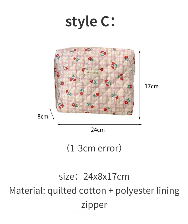 Quilted Cotton Ladies Travel Storage Bag Retro Cherry Women's Cosmetic Bags Cute Design Girls Pencil Case Makeup Bag Handbags