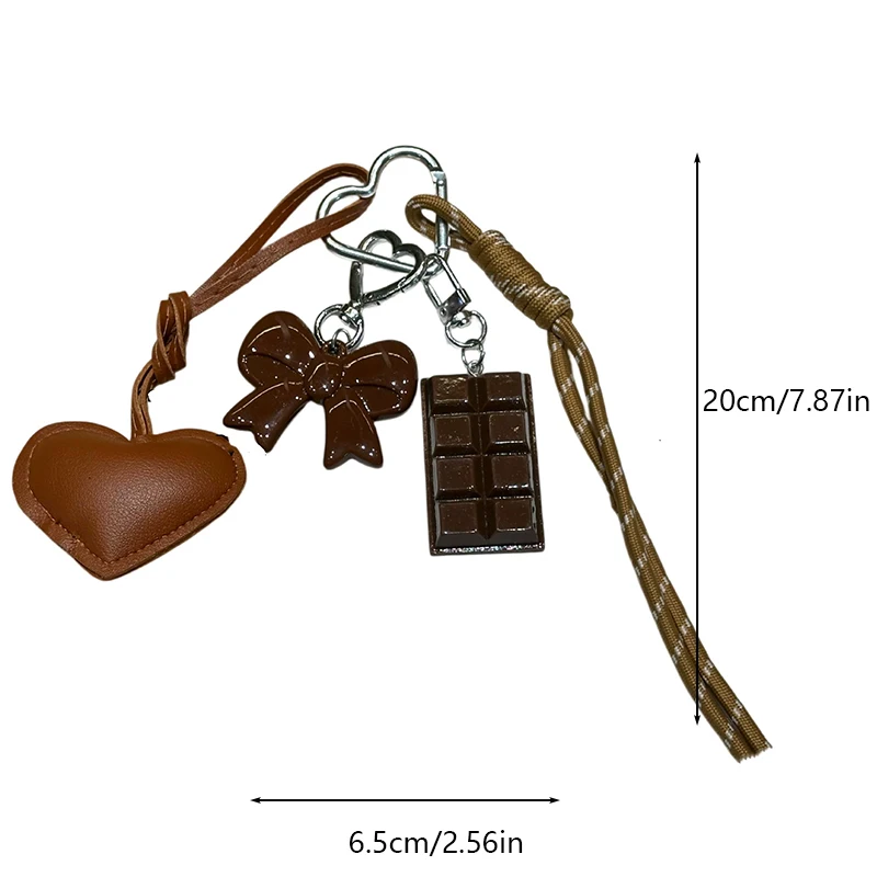 INS Style Kawaii Korea Trendy Heart Leather Keychain Bag Package Decor Chocolate Pendant Accessories Creative Key Chain Trendy