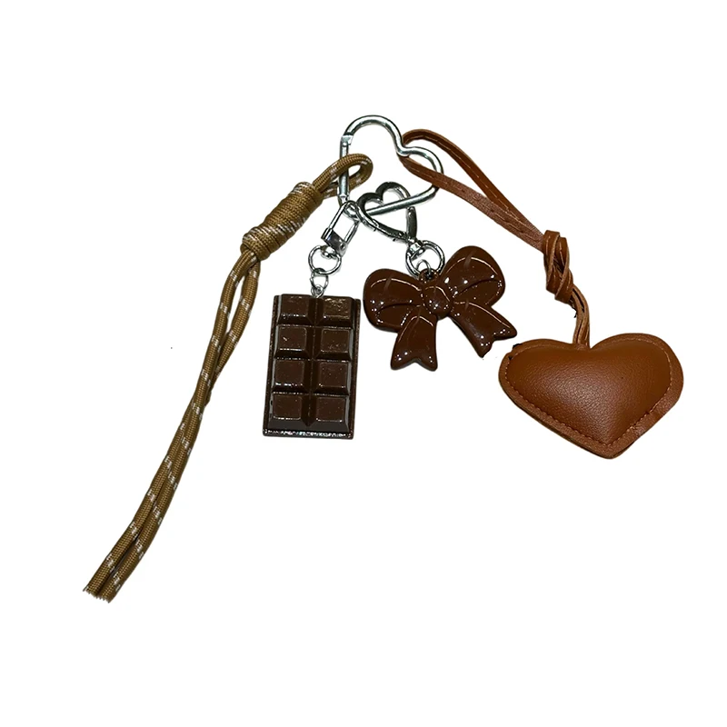 INS Style Kawaii Korea Trendy Heart Leather Keychain Bag Package Decor Chocolate Pendant Accessories Creative Key Chain Trendy