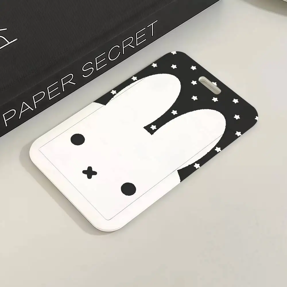 M-Miffy Cartoon Black White Gray Minimalist Card Holder Transportation Work Permit Cards ID Student Meal Cardcase