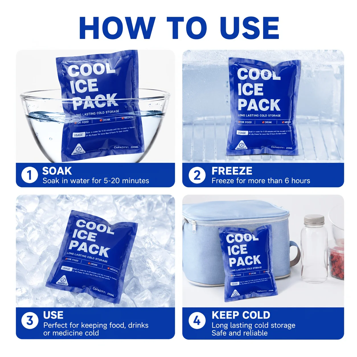 10 Or 50Pcs Self-Absorbing Ice Bags Reusable Cold Insulation Pouches Camping Food Fresh Keeping Cooling Pack
