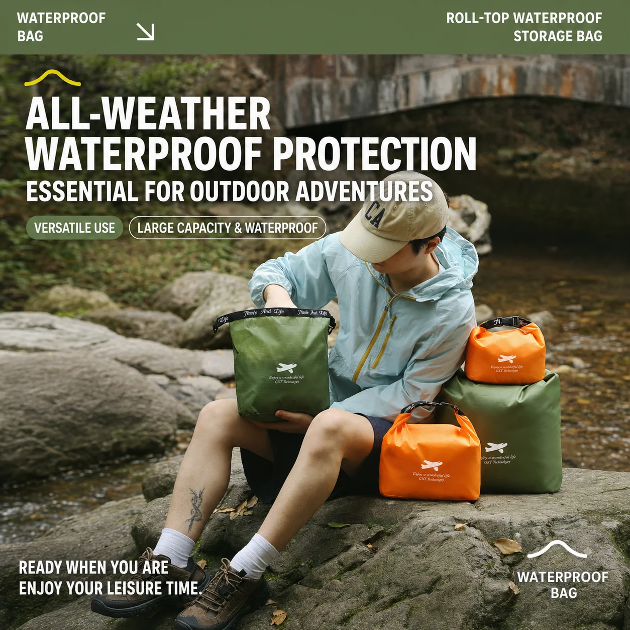 Waterproof Roll Top Travel Storage Bags Oxford Ultralight Ripstop Stuff Sacks for Camping Hiking Dirt Proof Packing Pouches