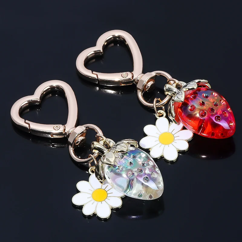 Cute Strawberry Keychain,cherry Bag Charms,Heart Flower Key chains Accessories Decor for Girls Purse Gifts Bag Pendant