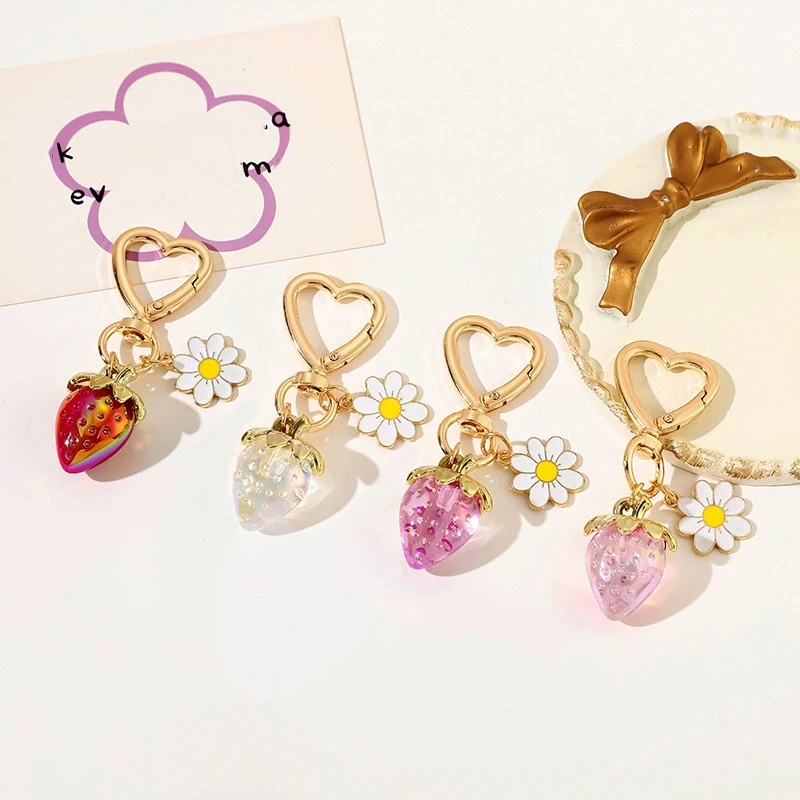 Cute Strawberry Keychain,cherry Bag Charms,Heart Flower Key chains Accessories Decor for Girls Purse Gifts Bag Pendant