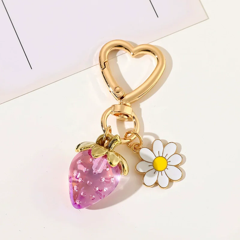 Cute Strawberry Keychain,cherry Bag Charms,Heart Flower Key chains Accessories Decor for Girls Purse Gifts Bag Pendant