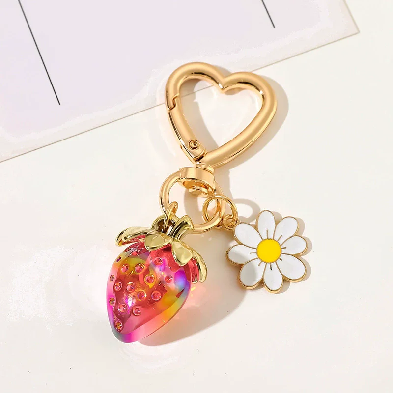 Cute Strawberry Keychain,cherry Bag Charms,Heart Flower Key chains Accessories Decor for Girls Purse Gifts Bag Pendant