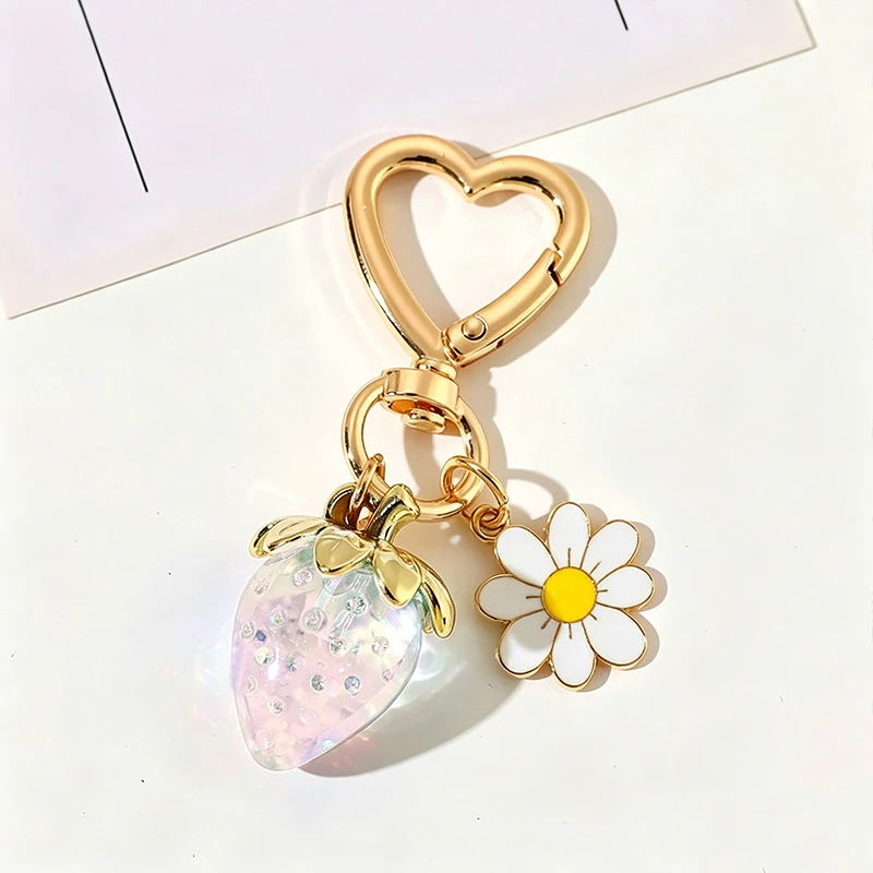 Cute Strawberry Keychain,cherry Bag Charms,Heart Flower Key chains Accessories Decor for Girls Purse Gifts Bag Pendant